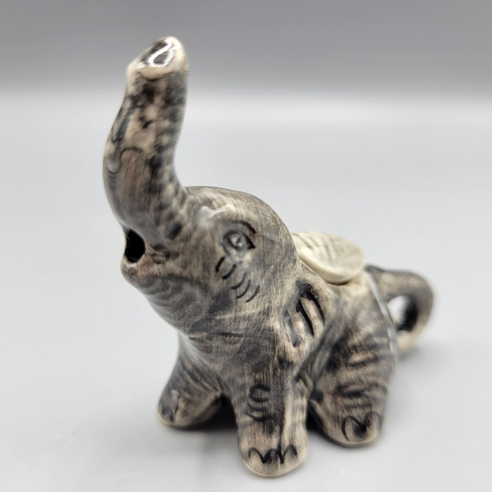 Miniature Ceramic Elephant Figurine With Lid Home Shelf Decor 2.25" Tall